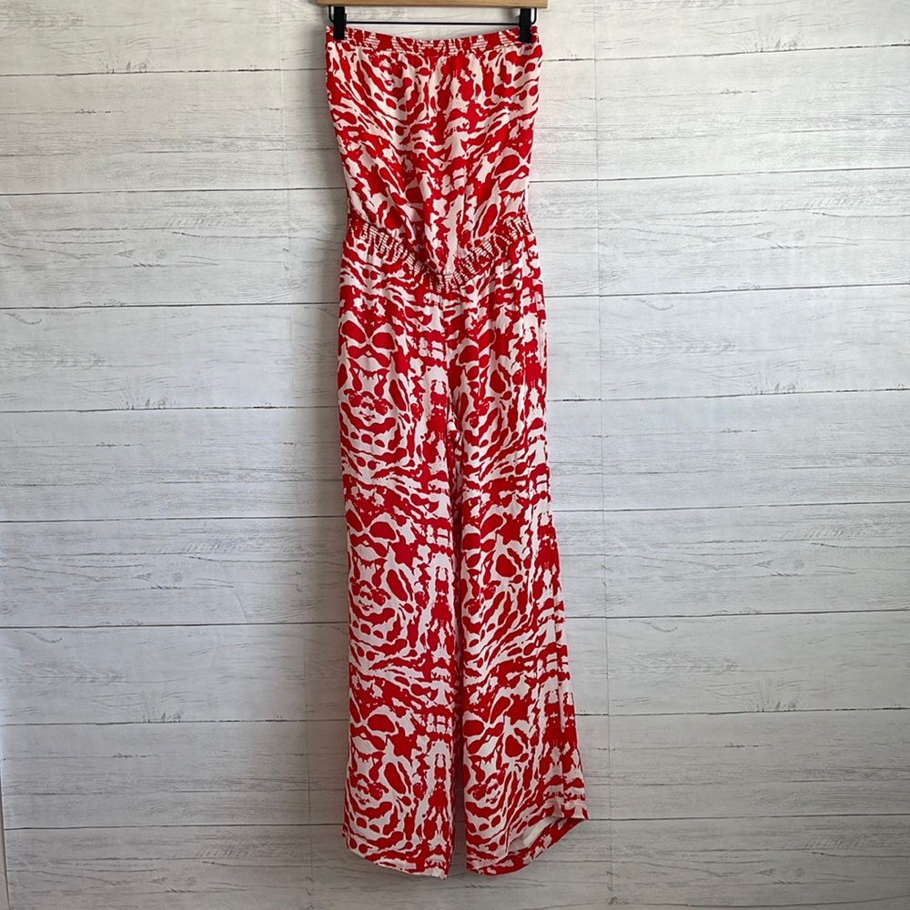 Haute Hippie Red and White Strapless Jumpsuit